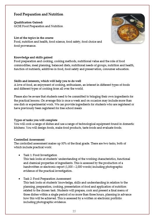 Food Preparation and Nutrition Curriculum Information Page 1
