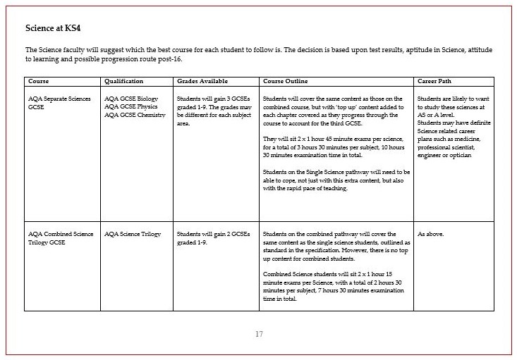 Science Curriculum Information Page 3