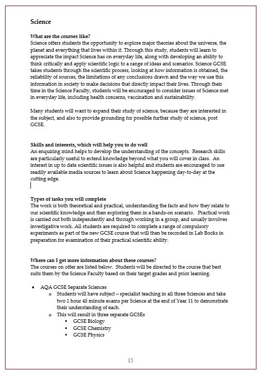 Science Curriculum Information Page 1