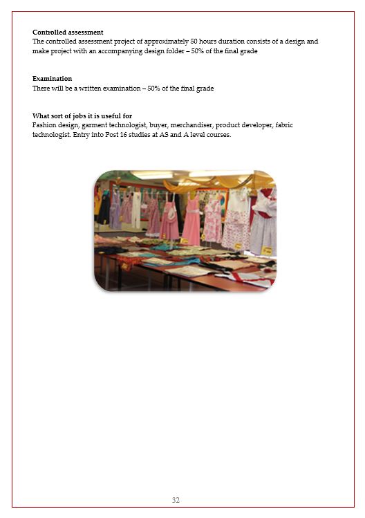 Design and Technology: Textile Technology Curriculum Information Page 2